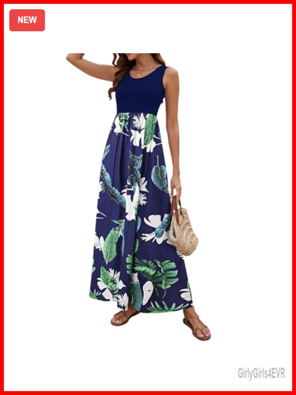 Boho Chevron Floral Print Sleeveless Tank Maxi Dress